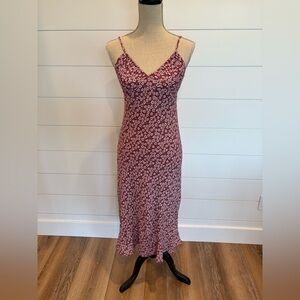 Wild Fable Maroon Floral Spaghetti Strap Midi Dress Lined Cut Out Back Size S